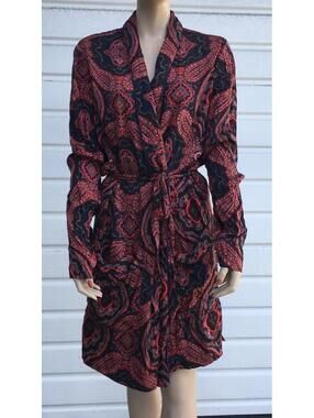 Free People Women's Paisley Duster Jacket Robe Maroon/Black sz L